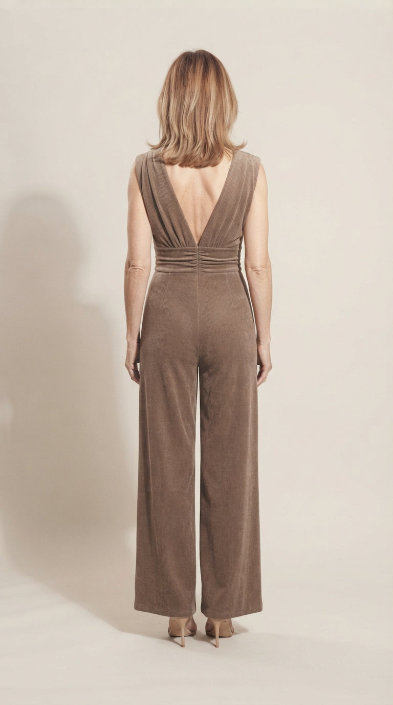 Damen Ärmelloser Jumpsuit mit Tiefem V-Ausschnitt