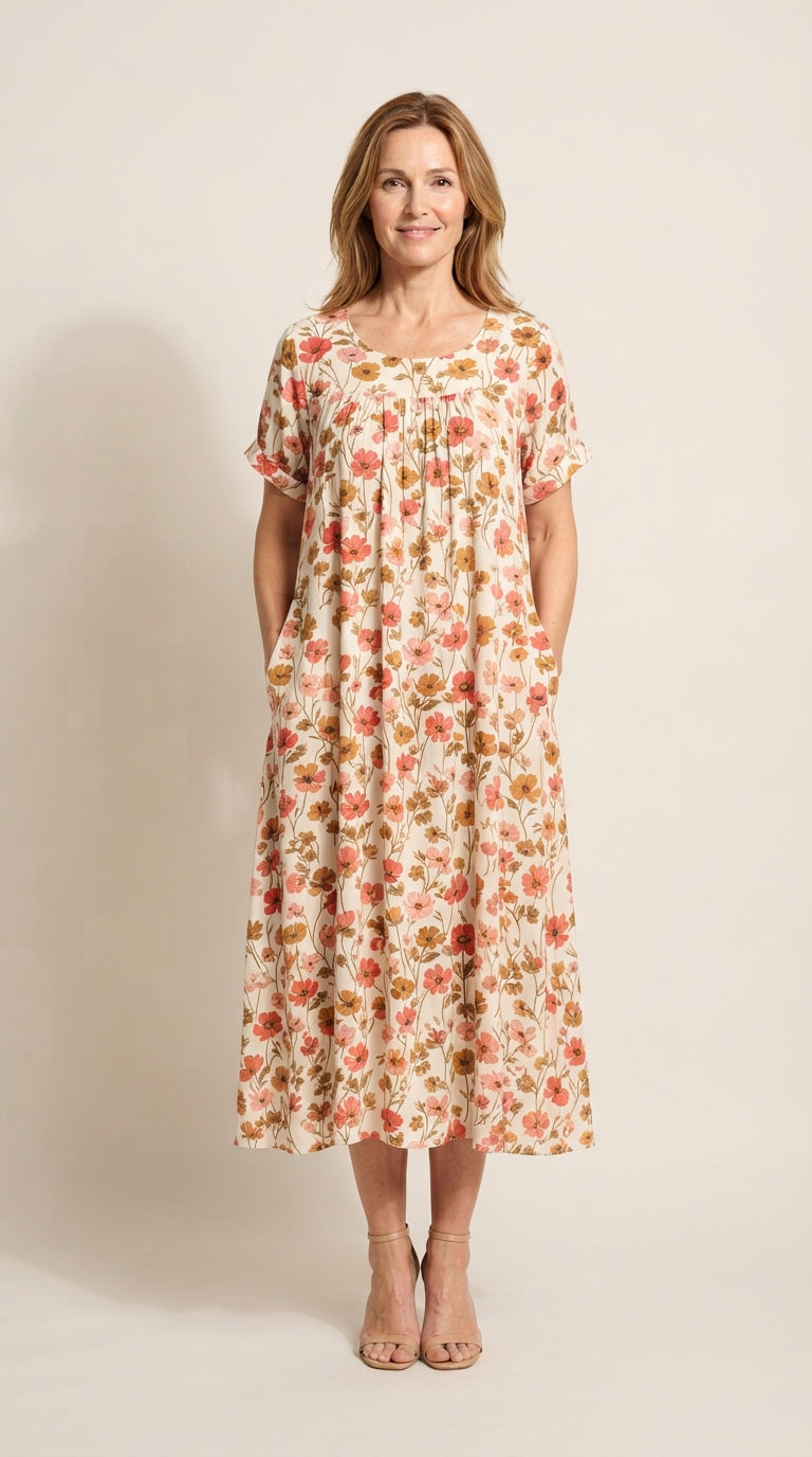 Damen Kurzarm Blumen Sommerkleid