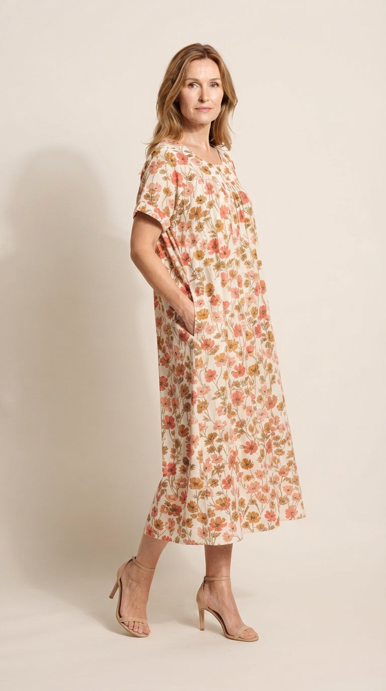 Damen Kurzarm Blumen Sommerkleid