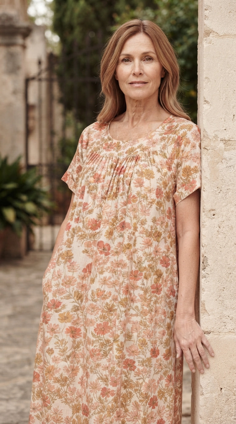 Damen Kurzarm Blumen Sommerkleid