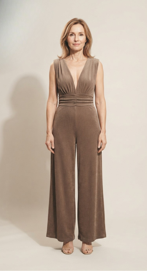 Damen Ärmelloser Jumpsuit mit Tiefem V-Ausschnitt