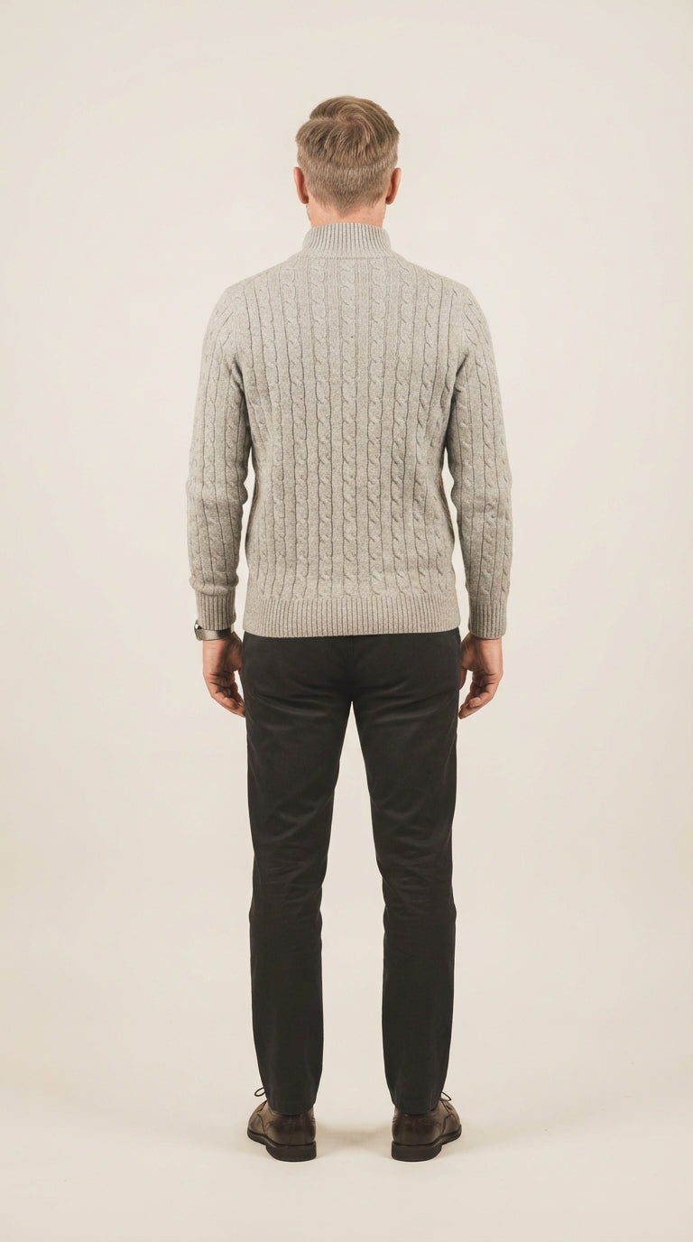 Herren Halbzip Pullover mit Zopfmuster und Stehkragen